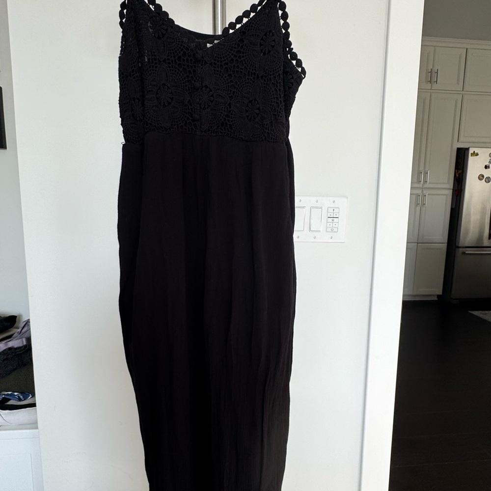 Francesca's Collections Black Crochet Bodice Jumpsuit